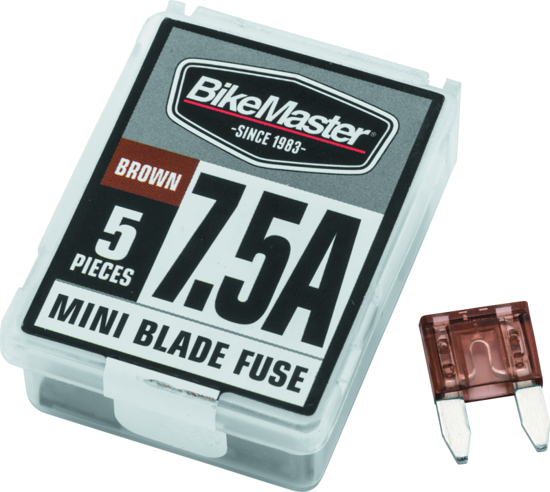 BikeMaster mini blade fuse packaging with a fuse displayed on a white background