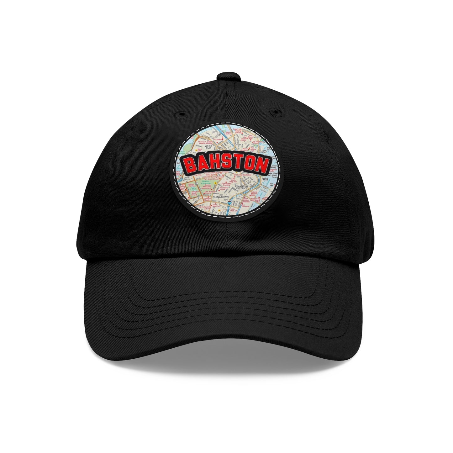 Black Bahston {Boston} Massachusetts Baseball Hat with Round Leather Patch