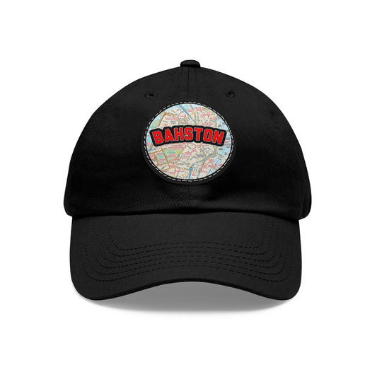 Black Bahston {Boston} Massachusetts Baseball Hat with Round Leather Patch