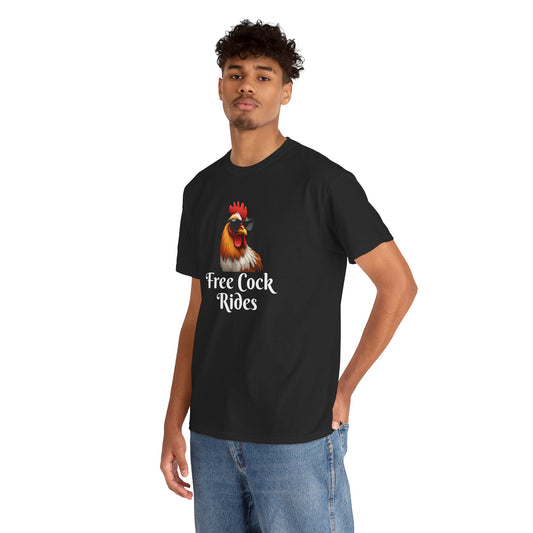 Free Cock Rides Unisex Heavy Cotton Black Tee Modeled