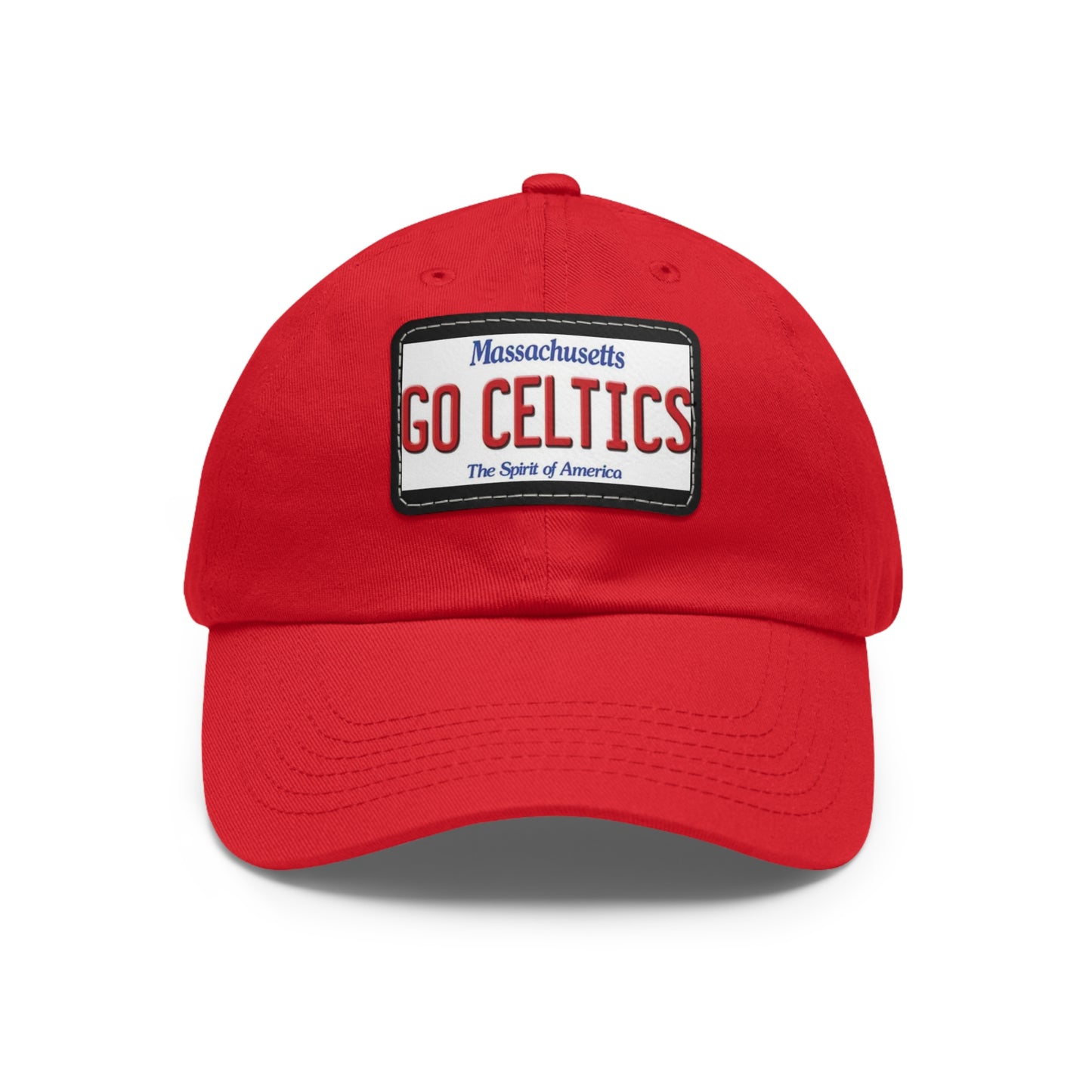 Red Go Celtics Ball Cap Hat with Leather Patch