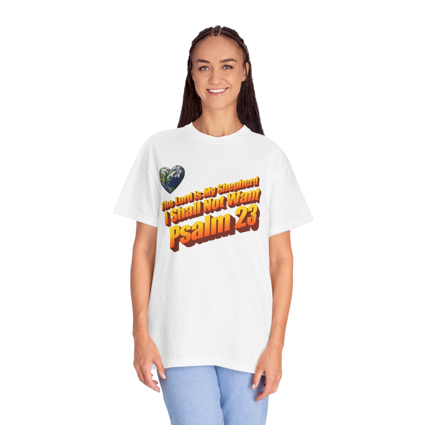 White 23rd Psalm Faith-Inspired Unisex T-Shirt Religious Casual Style Female Model