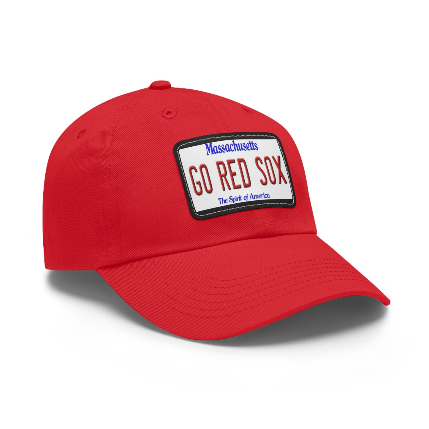 Side View Red Go Red Sox Baseball Hat with Leather Patch