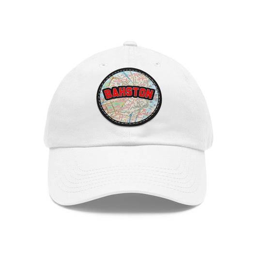 White Bahston {Boston} Massachusetts Baseball Hat with Round Leather Patch