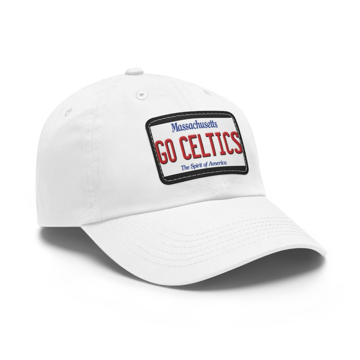 Side View White Go Celtics Ball Cap Hat with Leather Patch
