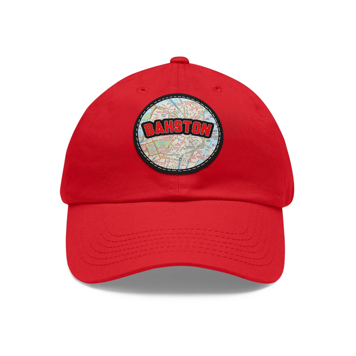 Red Bahston {Boston} Massachusetts Baseball Hat with Round Leather Patch
