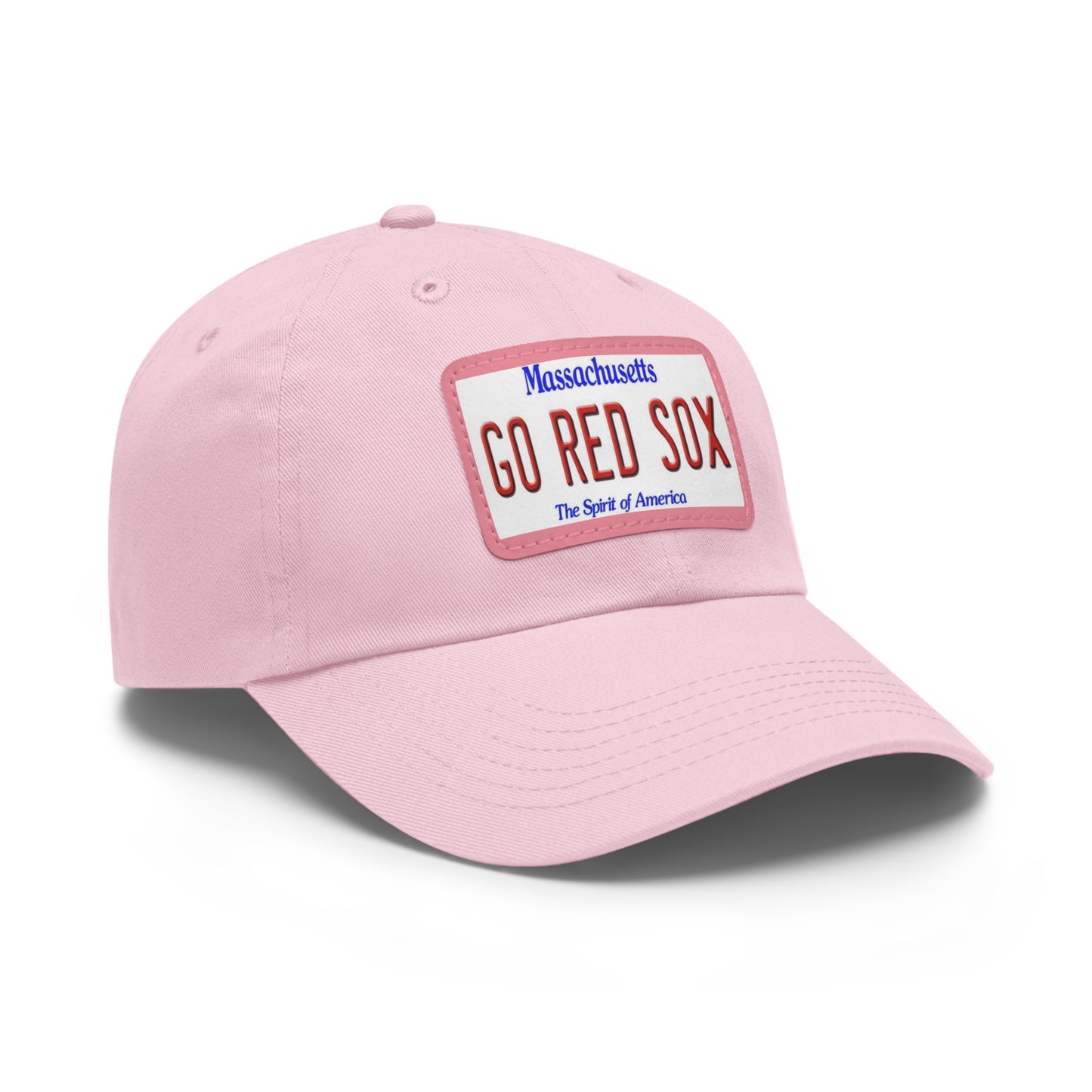 Side View Pink Go Red Sox Baseball Hat with Leather Patch