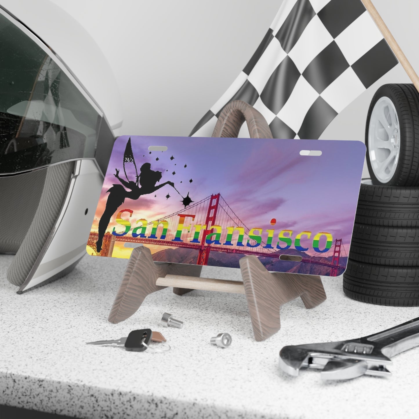 San Fransisco Vanity Pride License Plate On A Pedestal