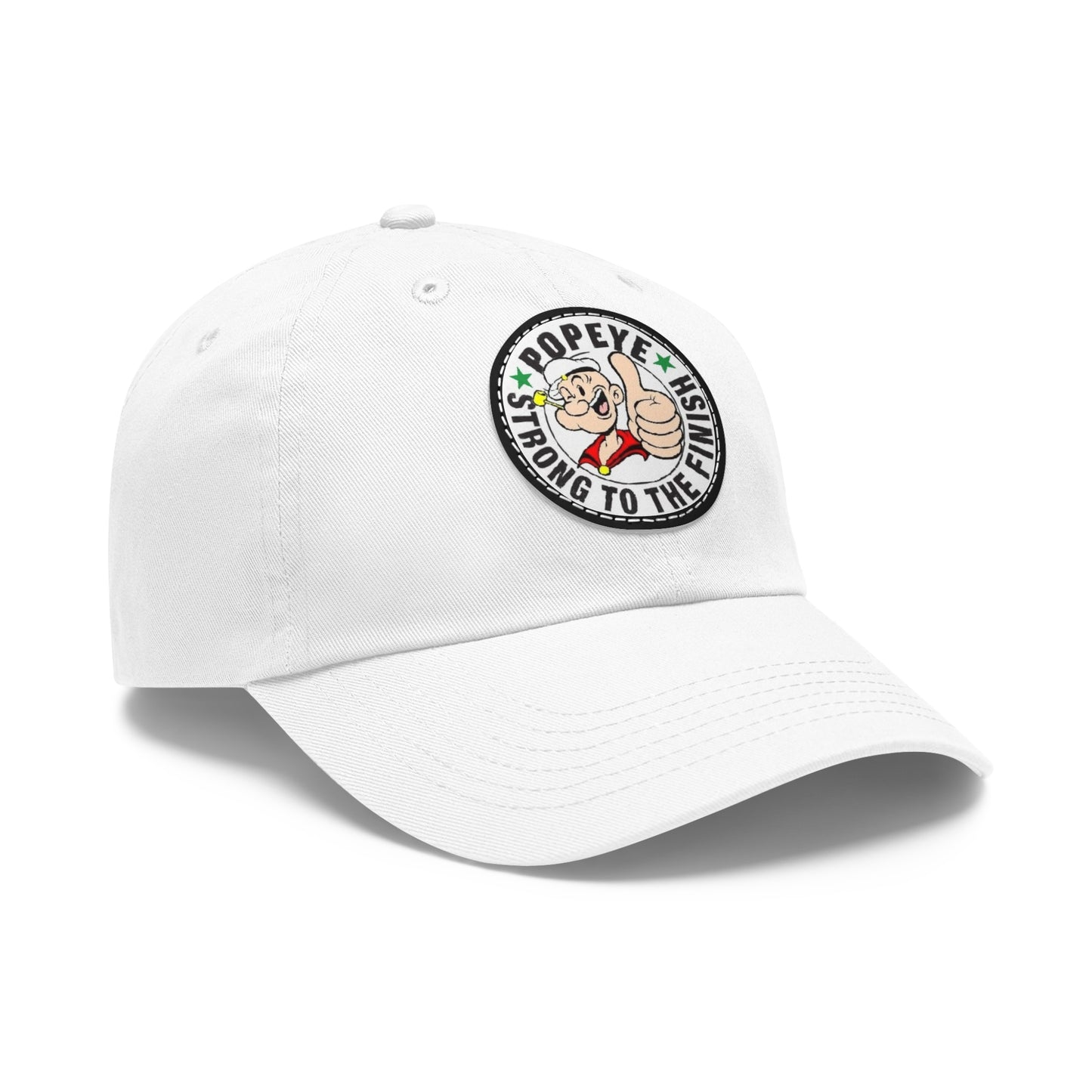 White Popeye Hat 'Strong To The Finish" Leather Patch Ball Cap Side View