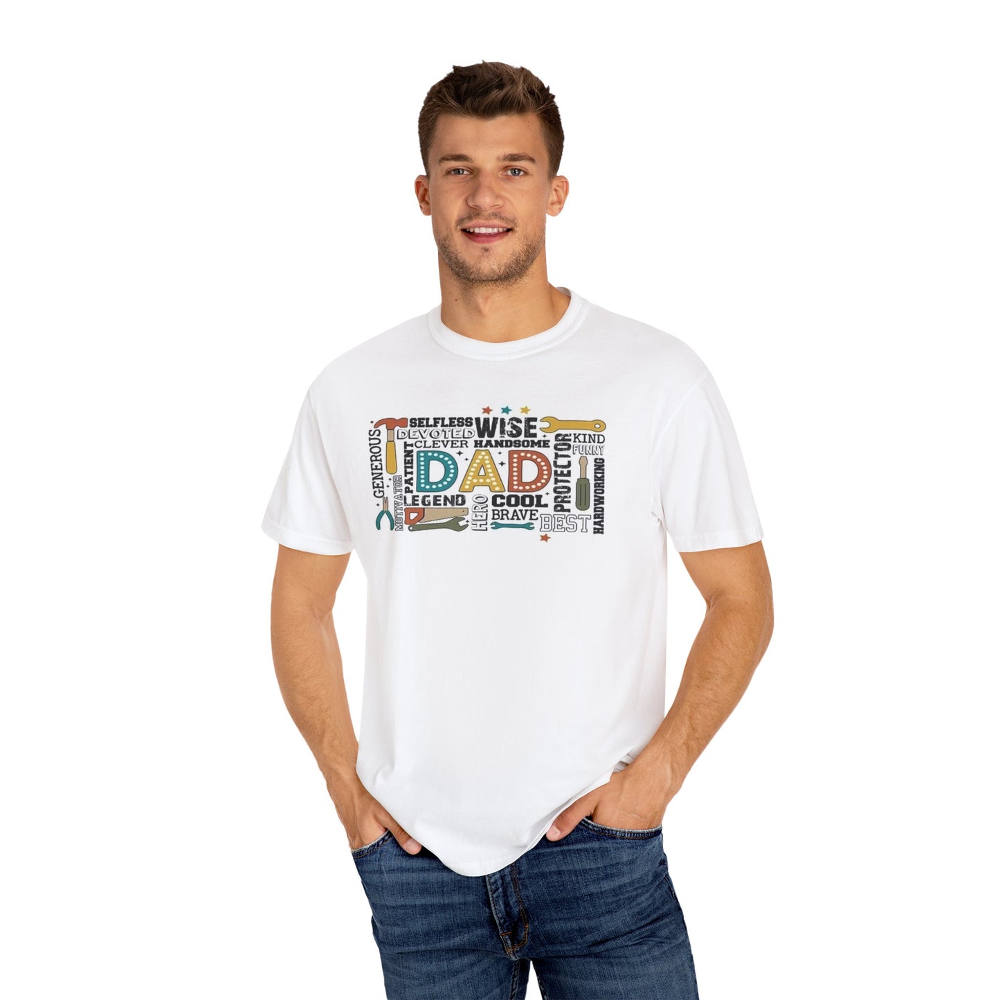 Celebrate Dad Unisex Garment-Dyed T-Shirt On Model