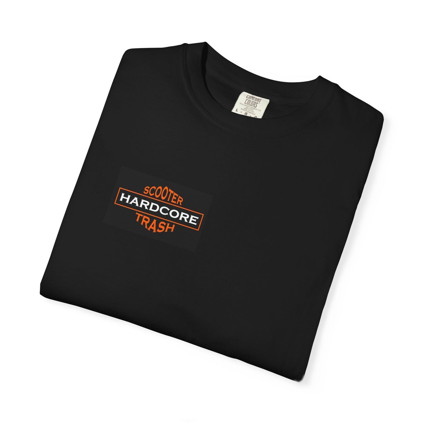 Hardcore Scooter Trash Unisex Garment-Dyed Black T-Shirt Folded