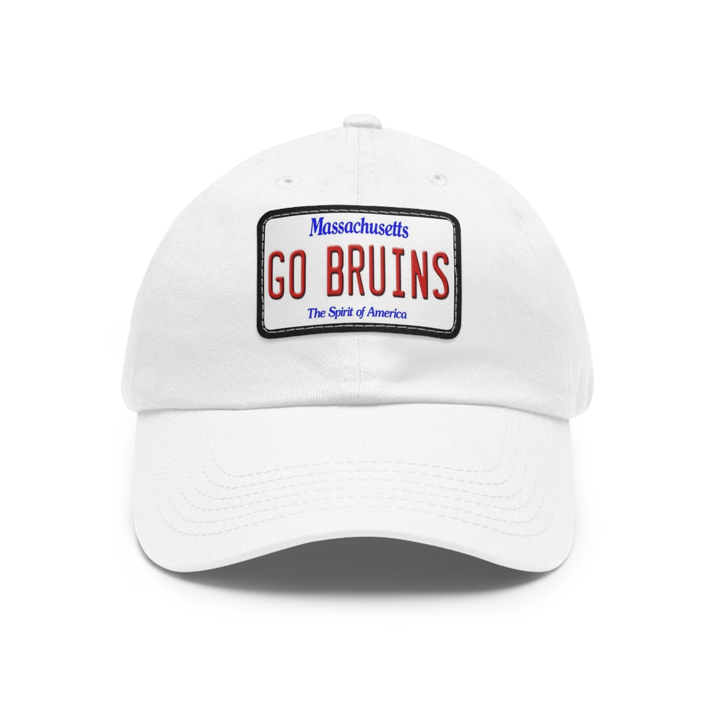 White GO BRUINS Ball Cap with Leather Patch