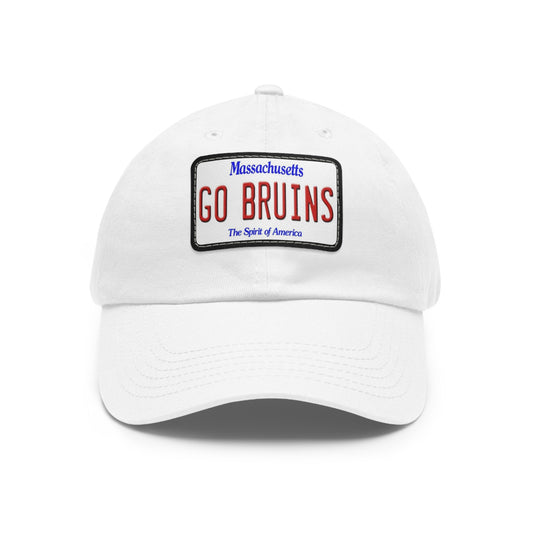 White GO BRUINS Ball Cap with Leather Patch