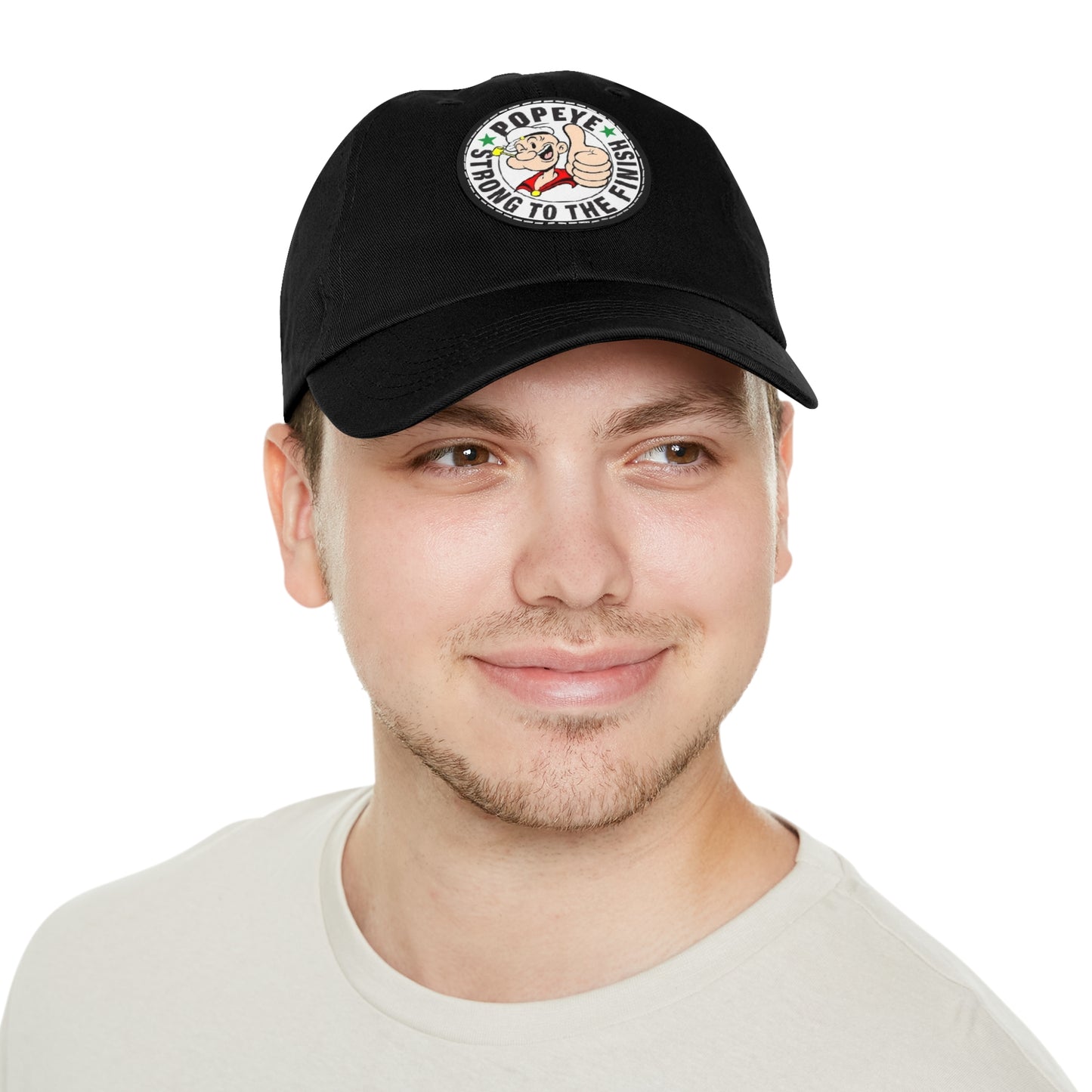 Popeye Hat 'Strong To The Finish" Leather Patch Ball Cap Modeled