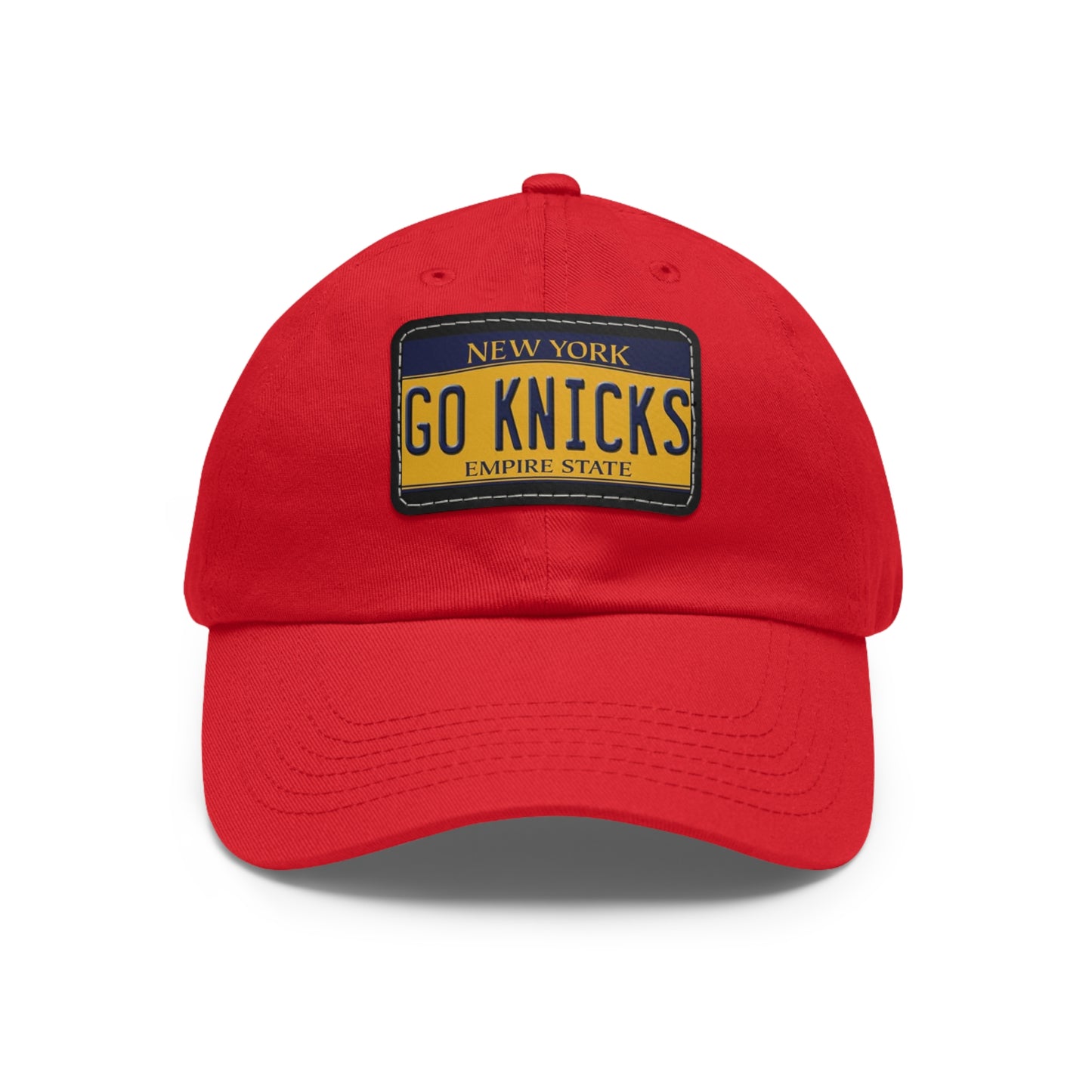 Red Go Knicks Hat with Leather Patch
