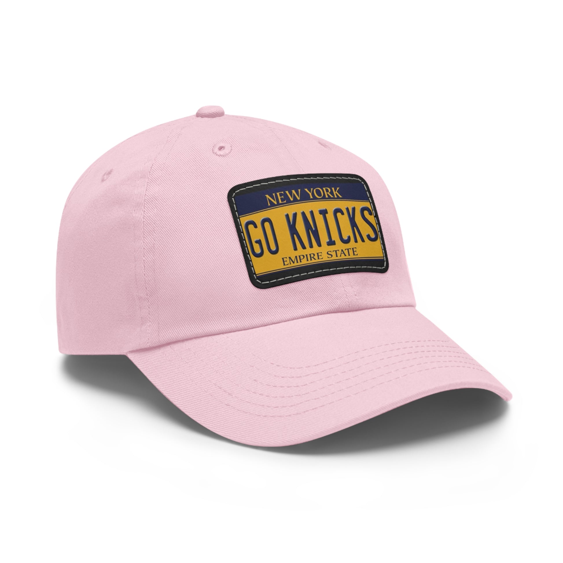 Side View Pink Go Knicks Hat with Leather Patch