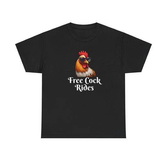 Free Cock Rides Unisex Heavy Cotton Black Tee