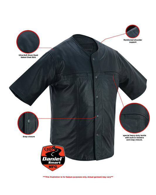 Infographic Men's  Leather Baseball Motorcycle Shirt - Black