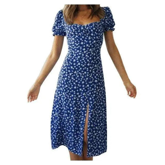 New Summer Fashion Floral Printed Square Neck Dress - Fashion Party Wear Dresses for women