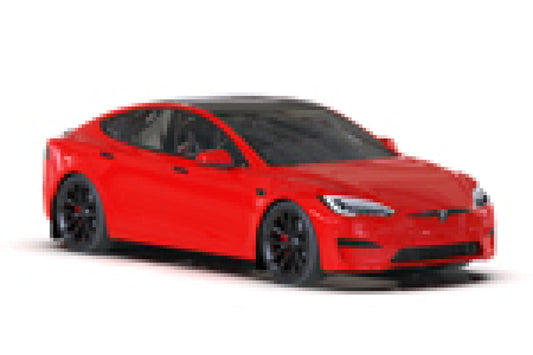 Red Tesla car on a white background