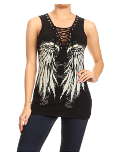BLACK Oversized Angel Wing Tank Top Shirt
