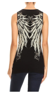 Back View BLACK Oversized Angel Wing Tank Top Shirt