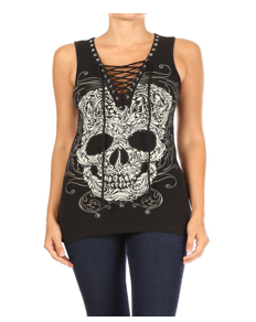 BLACK Baroque Skull Graphic Tank Top