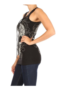 Side View BLACK Baroque Skull Graphic Tank Top