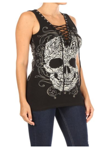 Angle BLACK Baroque Skull Graphic Tank Top