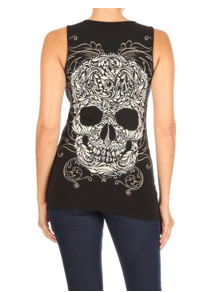 Rear View BLACK Baroque Skull Graphic Tank Top