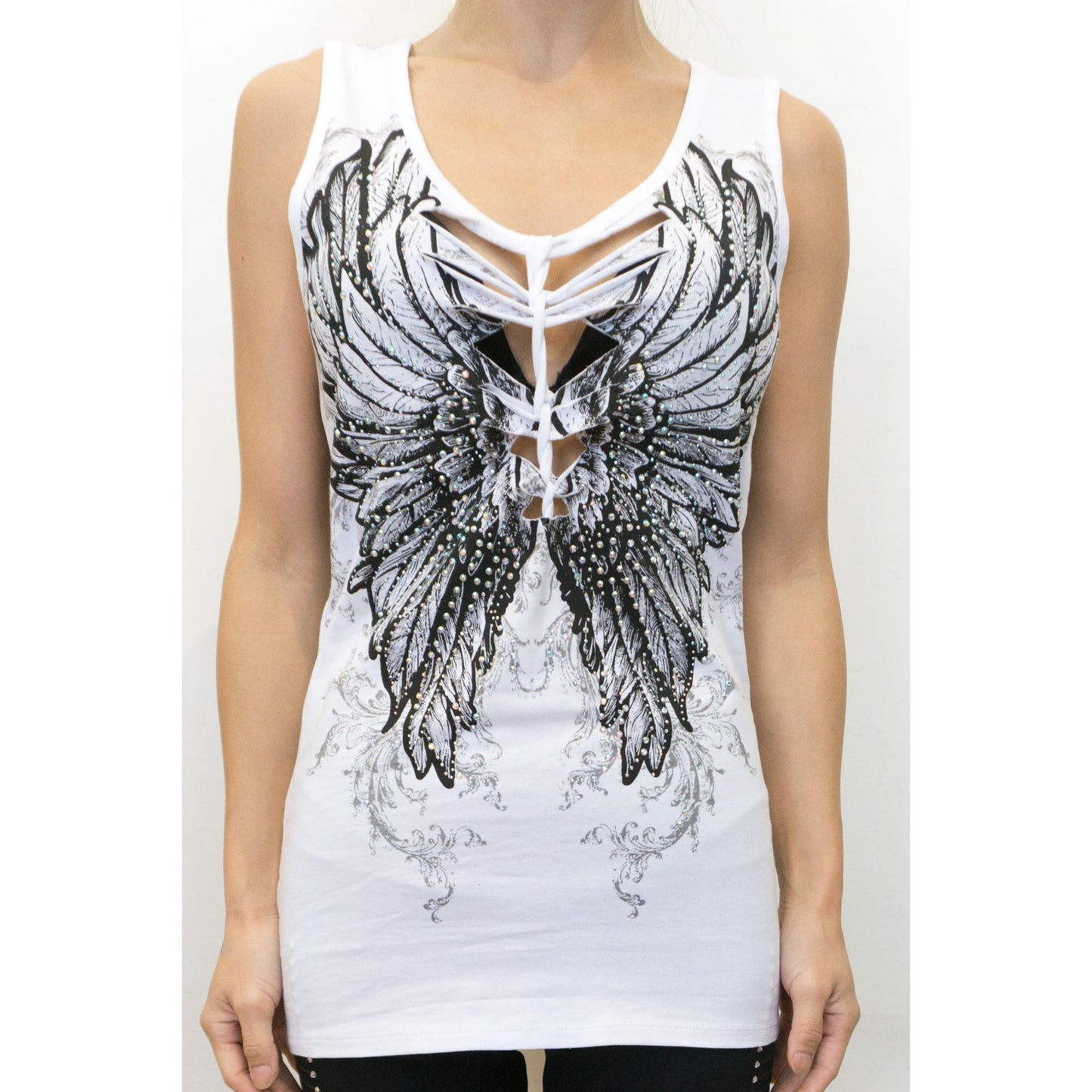 Women’s Angel Wings White V Neck Top