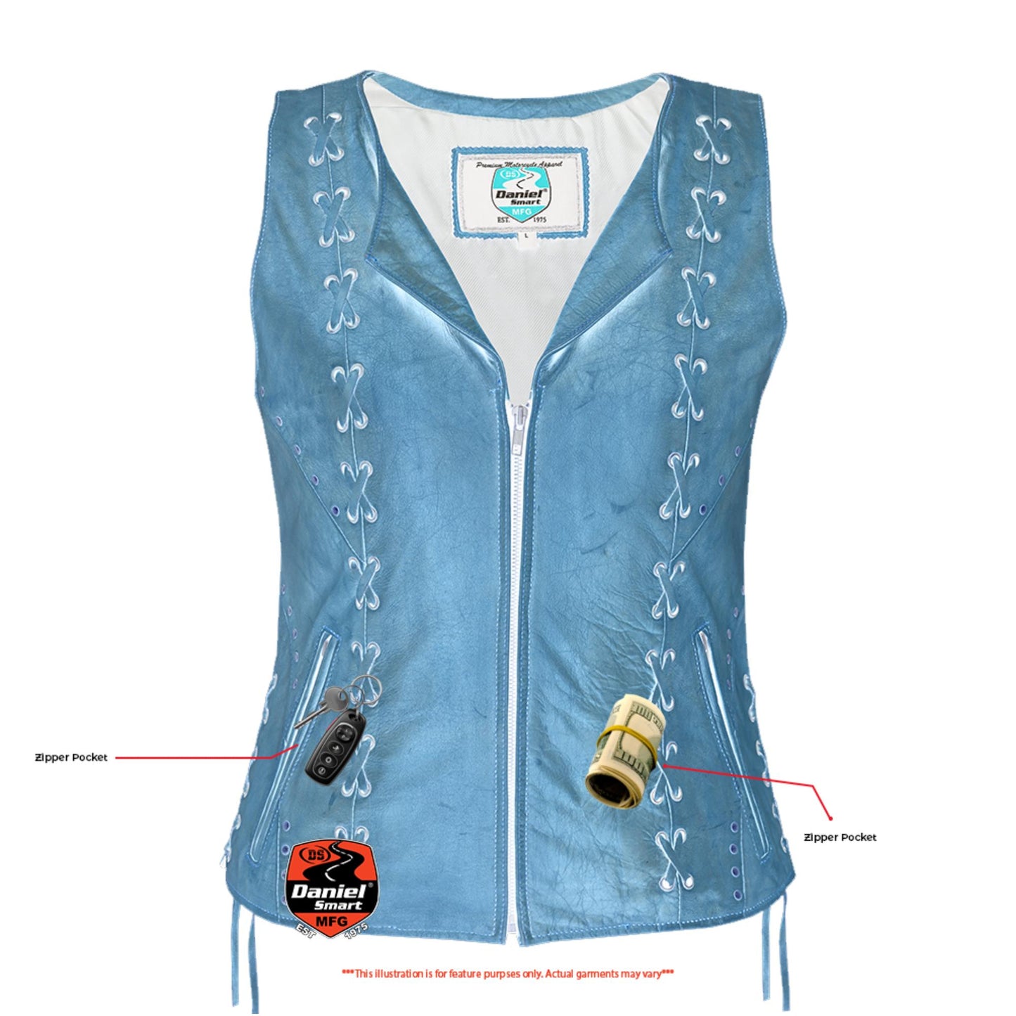 Xray DS Women's Brown Zippered Vest with Lacing Details