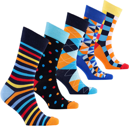 Set of colorful patterned socks on a white background