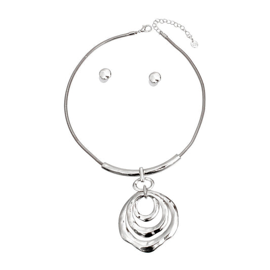 Silver Snake Chain Round Pendant Set