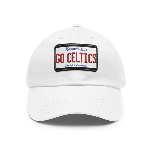 White Go Celtics Ball Cap Hat with Leather Patch