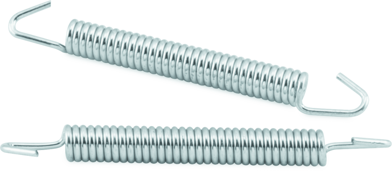 Two metal springs with hooks on a white background