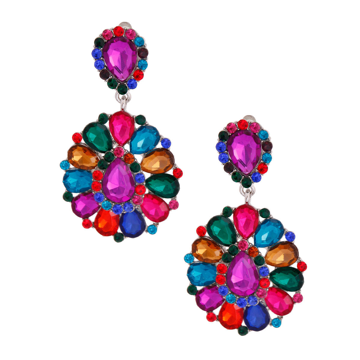 Clip On Brilliant Multi Teardrop Crystal Earrings