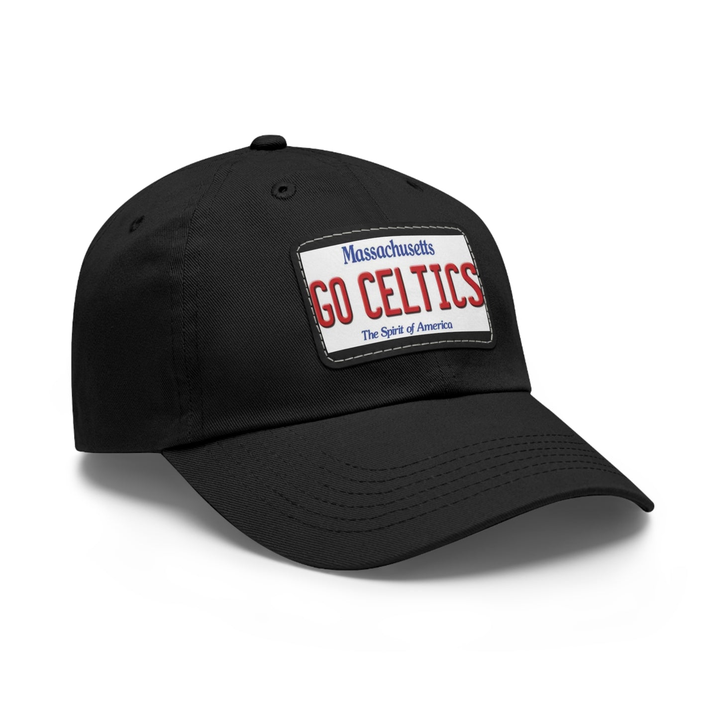 Side View Black Go Celtics Ball Cap Hat with Leather Patch