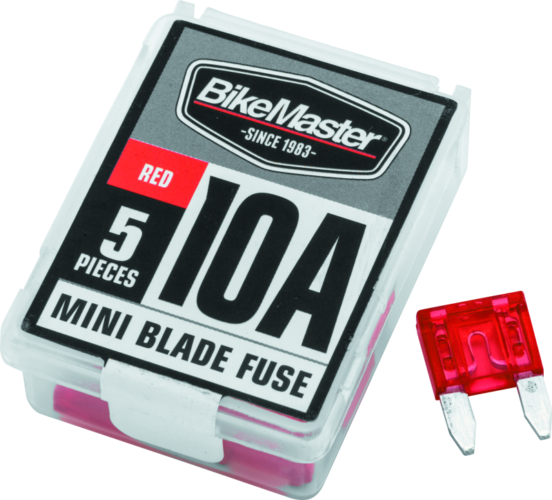 Bikemaster mini blade fuse pack with a single fuse on a white background