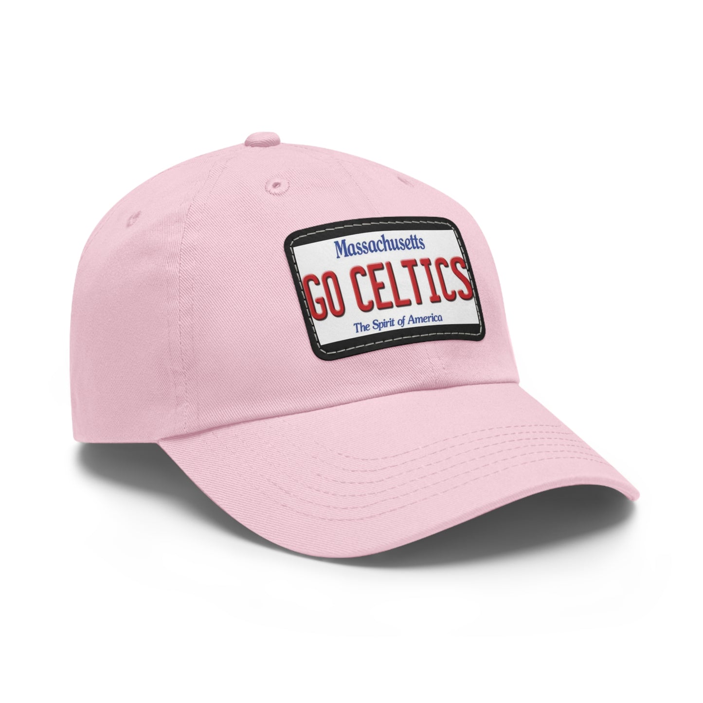 Side View Pink Go Celtics Ball Cap Hat with Leather Patch
