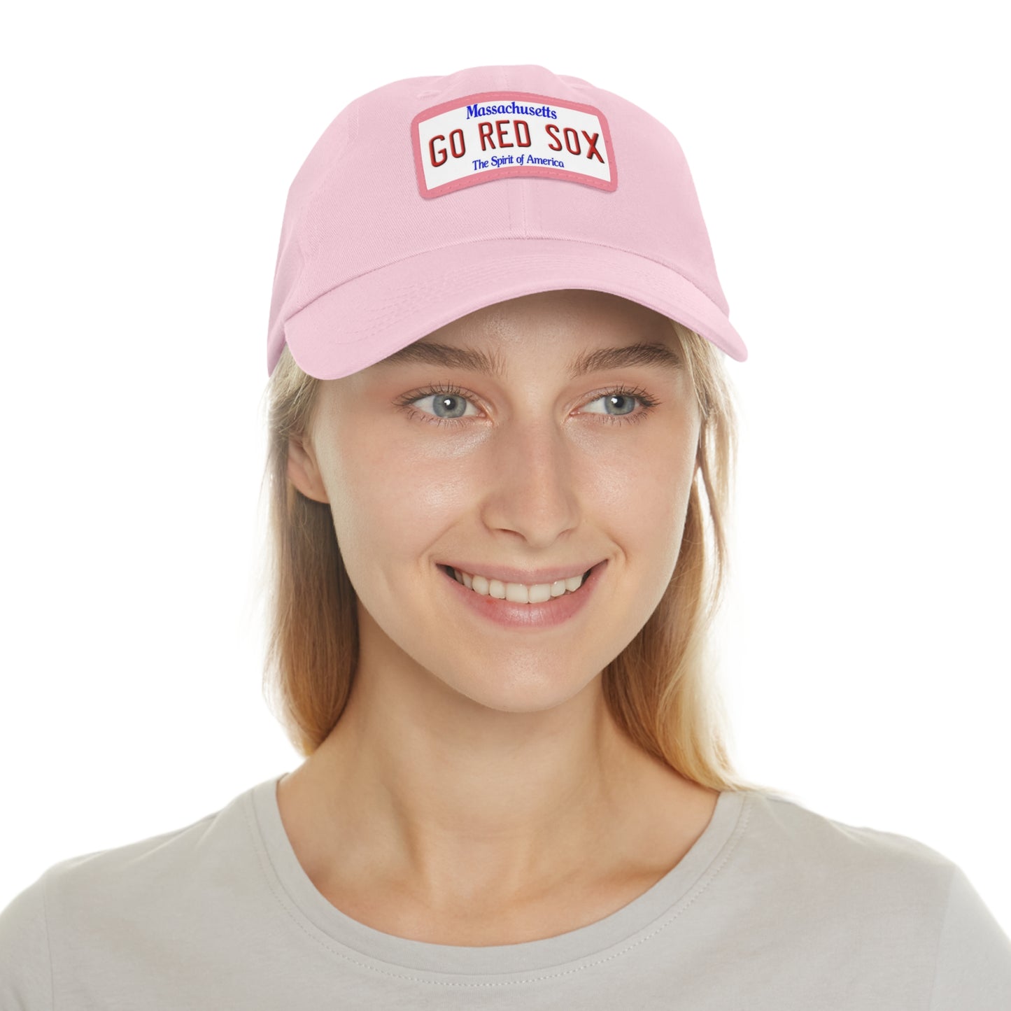 Pink Go Red Sox Baseball Hat with Leather Patch O Female Model