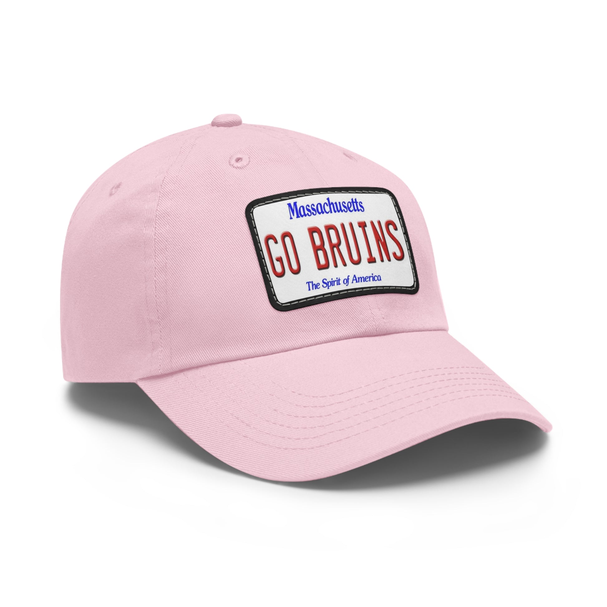 Side View Pink  GO BRUINS Ball Cap with Leather Patch