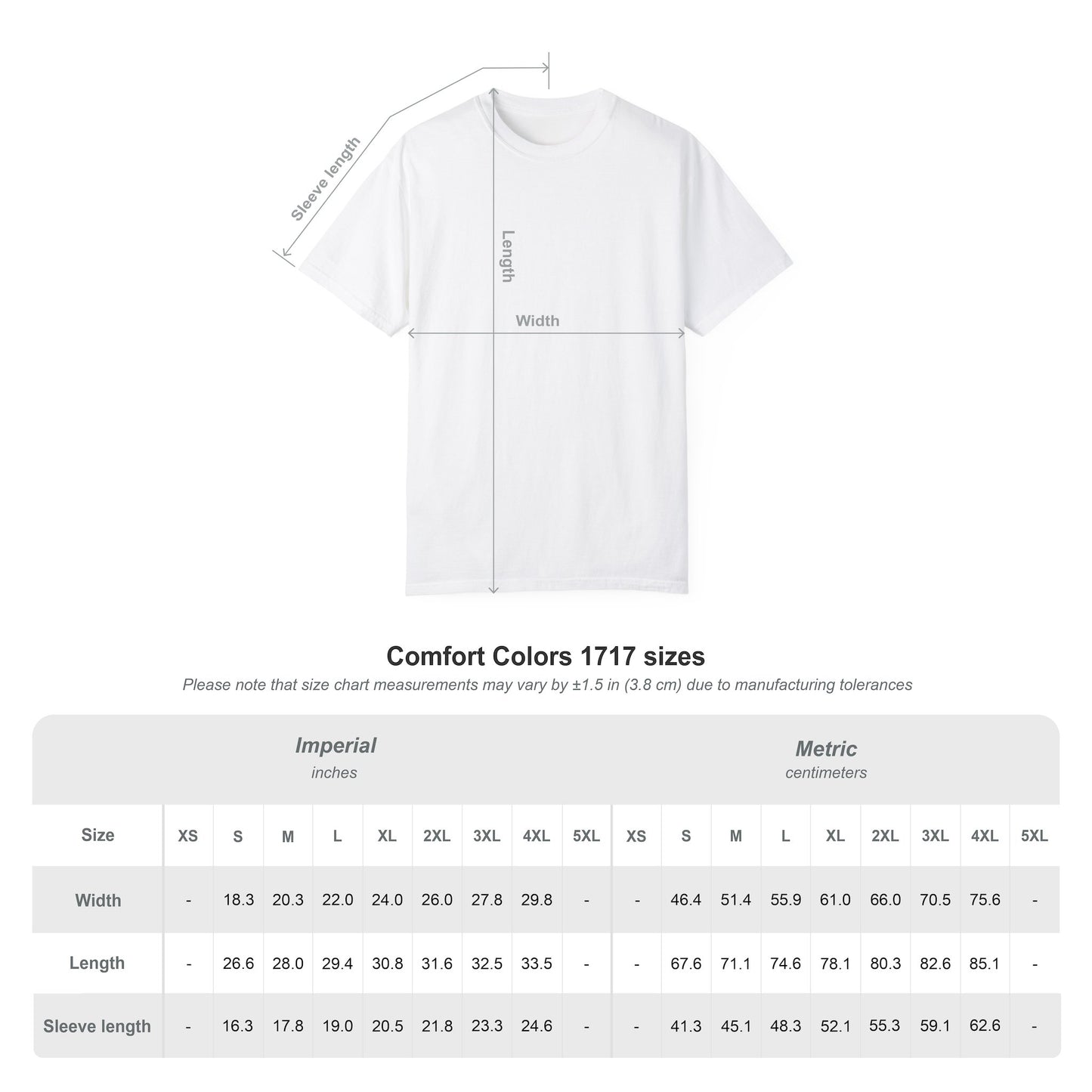 Tee SHirt Size Chart