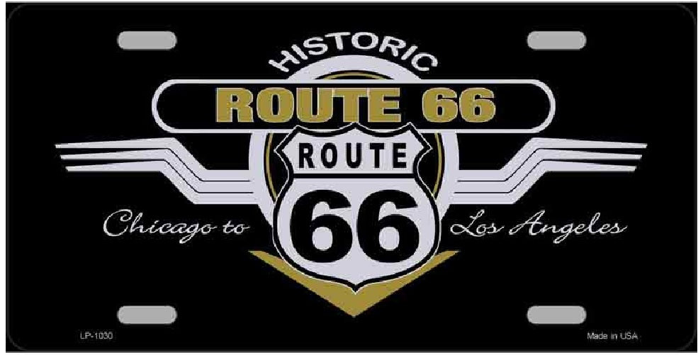 Route 66 Highway Shield and Wings Novelty License Plate