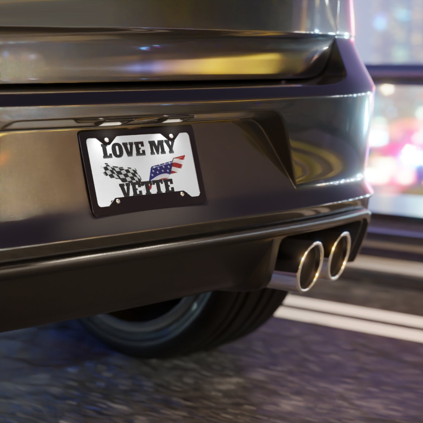 Love My Vette Corvette Vanity License Plate Mounted