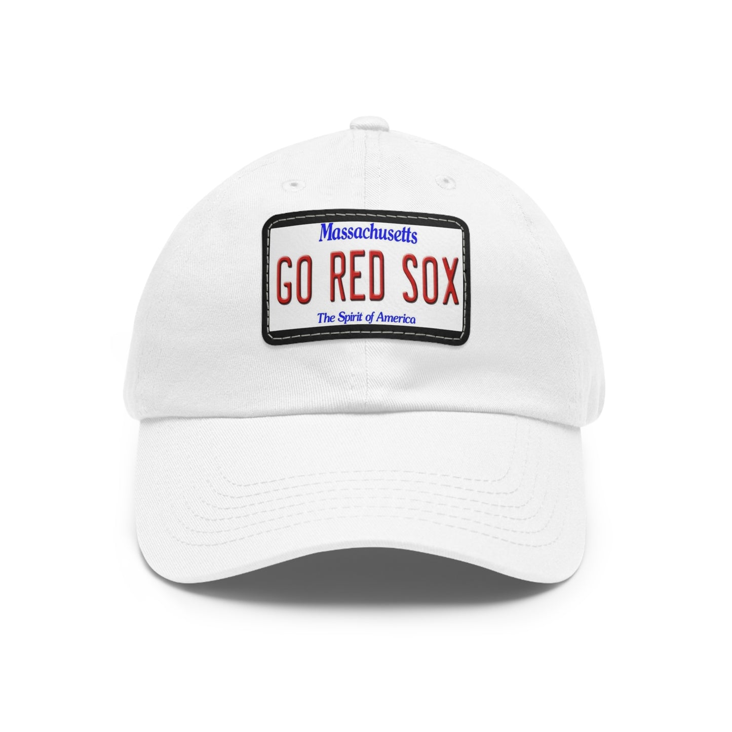 White Go Red Sox Baseball Hat with Leather Patch