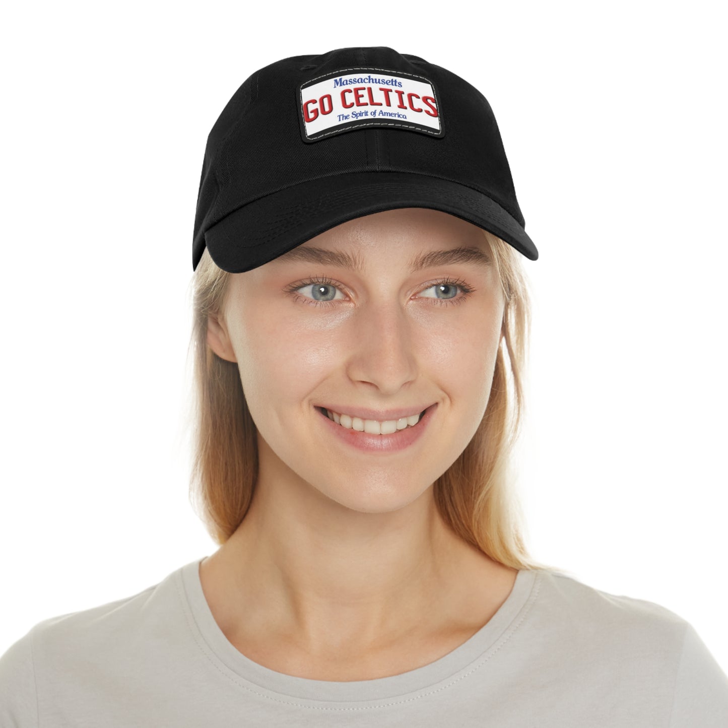 Girl Wearing Black Go Celtics Ball Cap Hat with Leather Patch