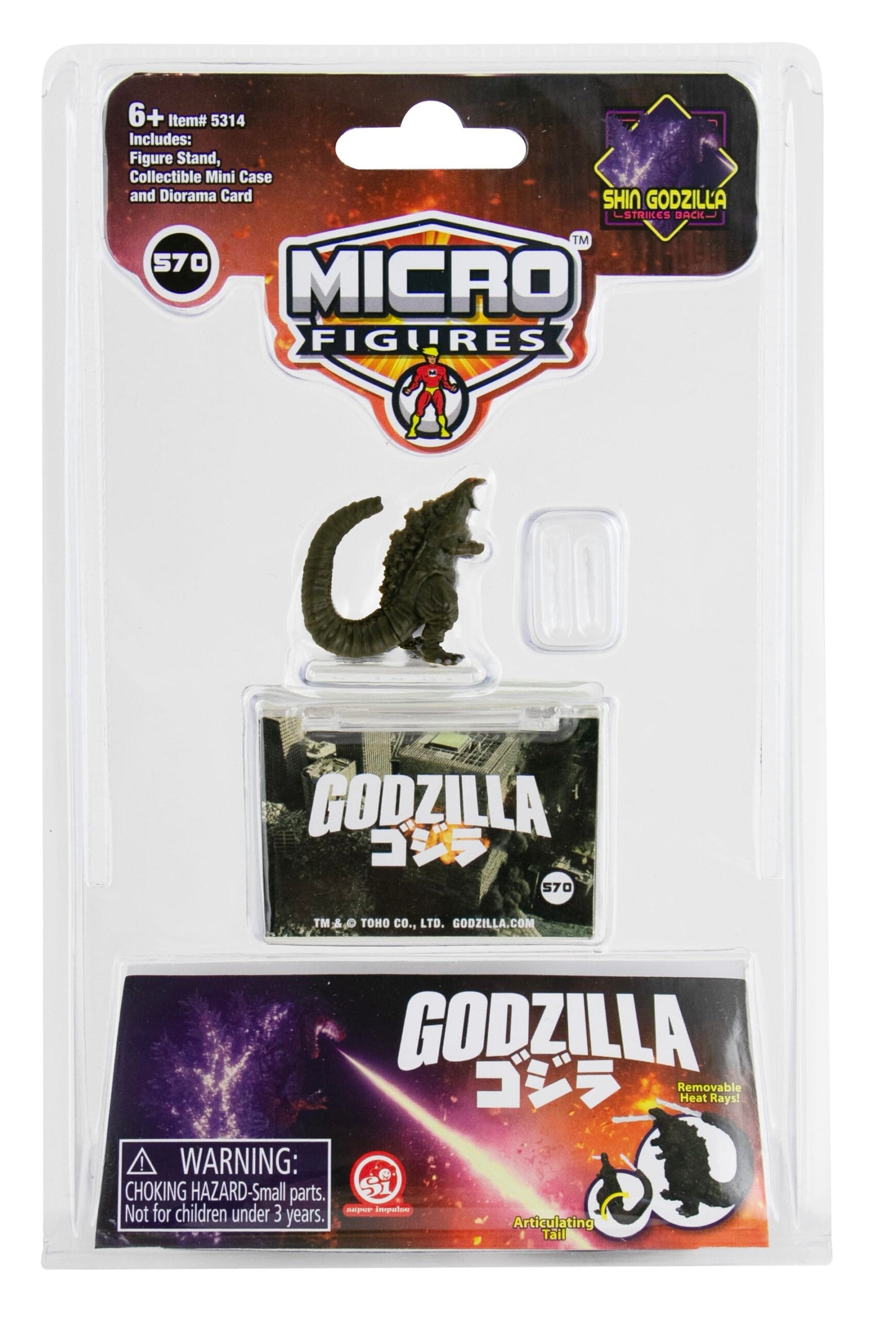 Packaged toy figure of Godzilla with branding and product details on the packaging.