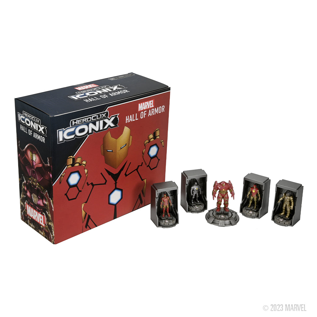 Marvel HeroClix Hall of Armor packaging with figures displayed in front