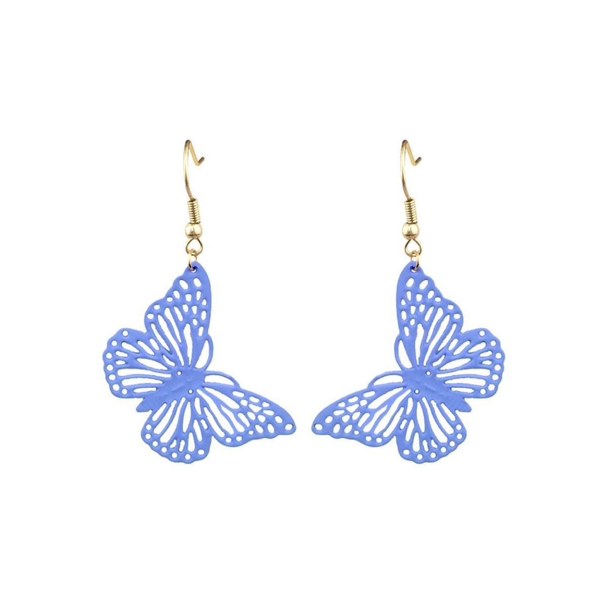 Blue Metal Butterfly Fish Hook Earrings
